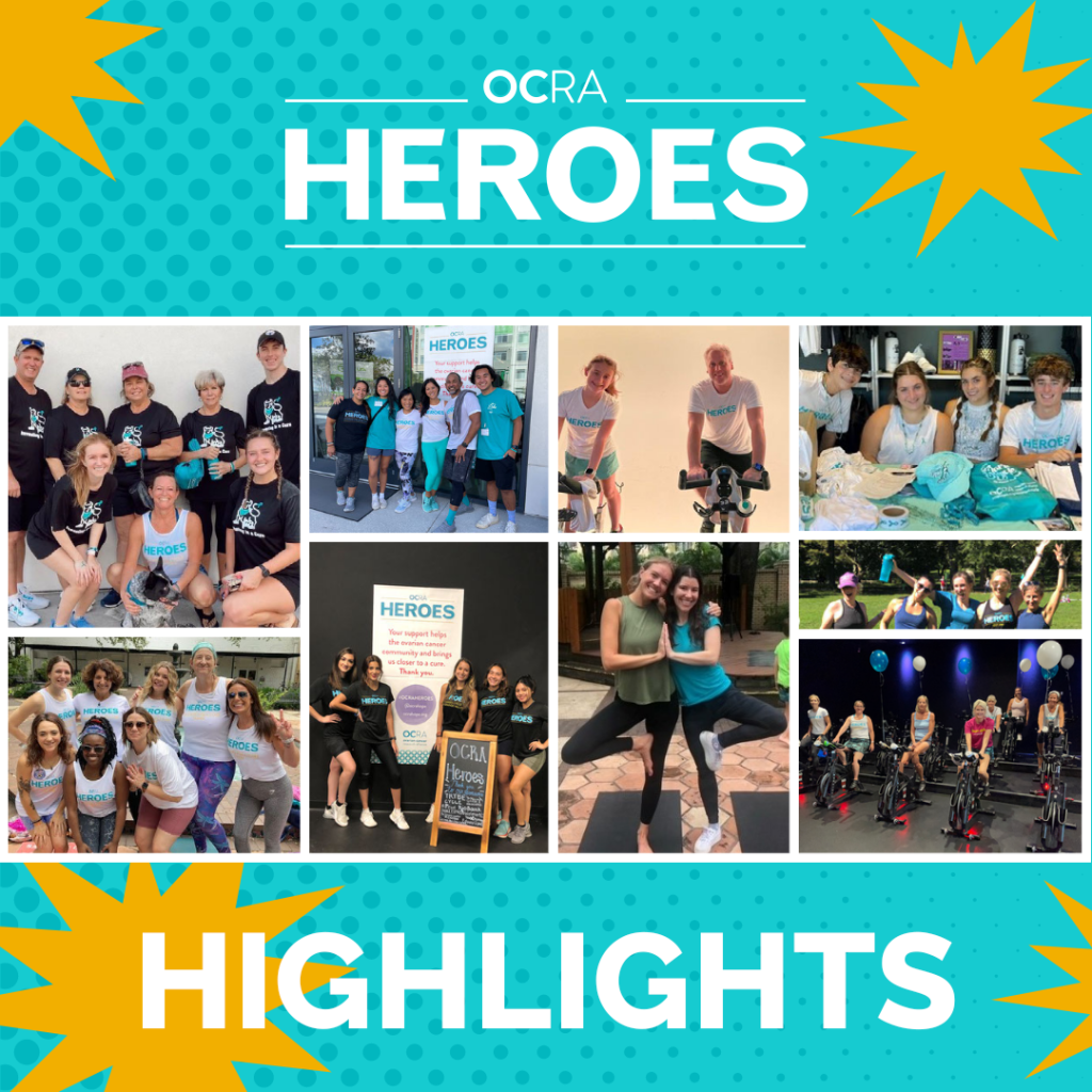 texting reading, OCRA Heroes Highlights, with small photos of smiling groups wearing teal