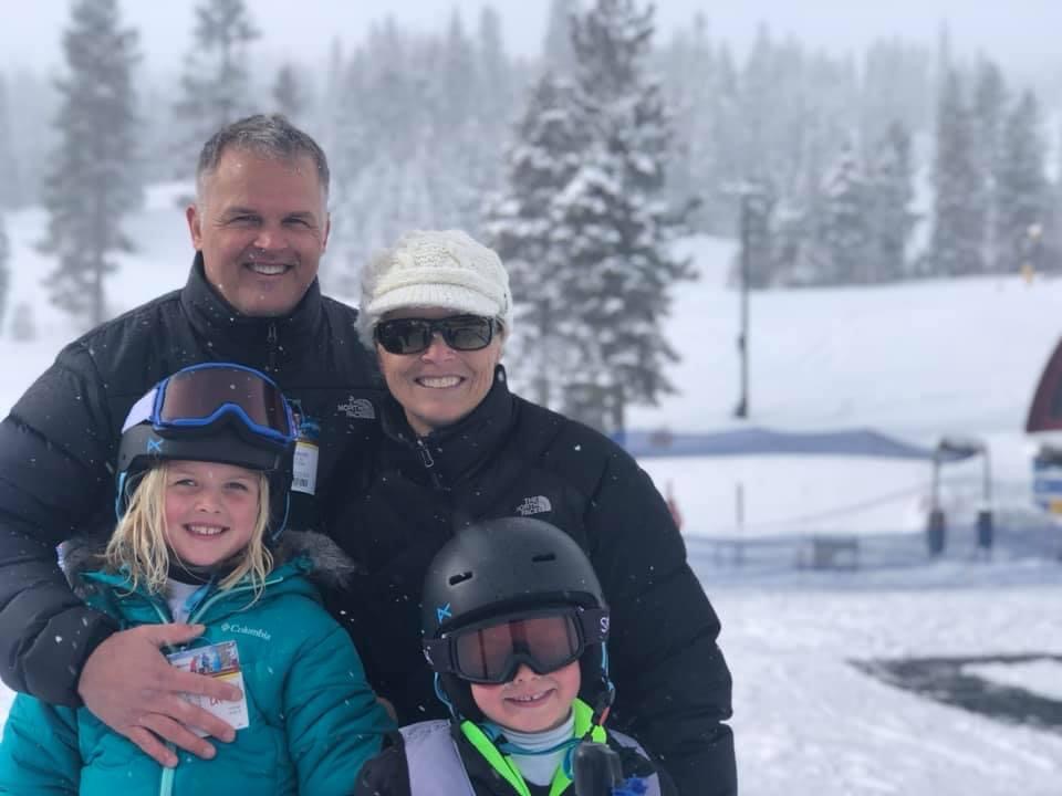 O'Keefe family posing together in the snow