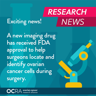 Graphic reading, Research News - Exciting news! A new imaging drug has received FDA approval to help surgeons locate and identify ovarian cancer cells during surgery.
