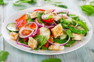 leafy salad on serving platter