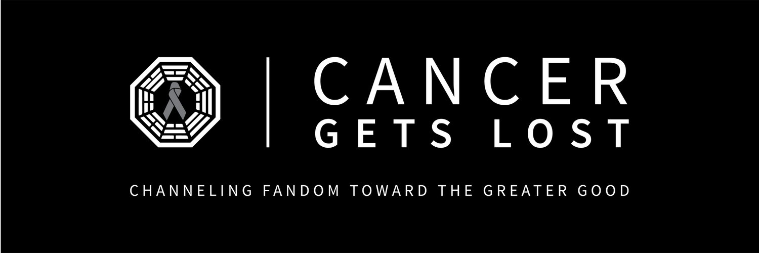 black graphic with white copy: Cancer Gets Lost; channeling fandom toward the greater good