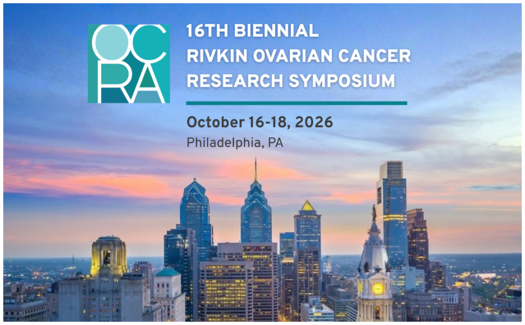 Photo of Philadelphia skyline. Text reads, 16th Biennial Rivkin Ovarian Cancer Research Symposium. October 16-18, 2026. Philadelphia, PA.